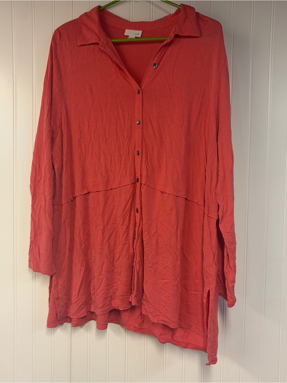 J Jill Women’s Button-Front Long Sleeve Tunic Top - Coral 2X